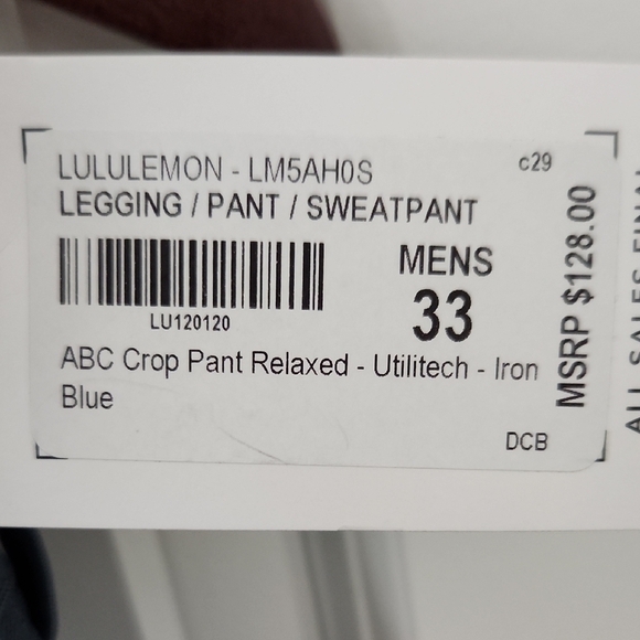 Like New LULULEMON ABC Crop Pants Size 33 Mens - Picture 3 of 10